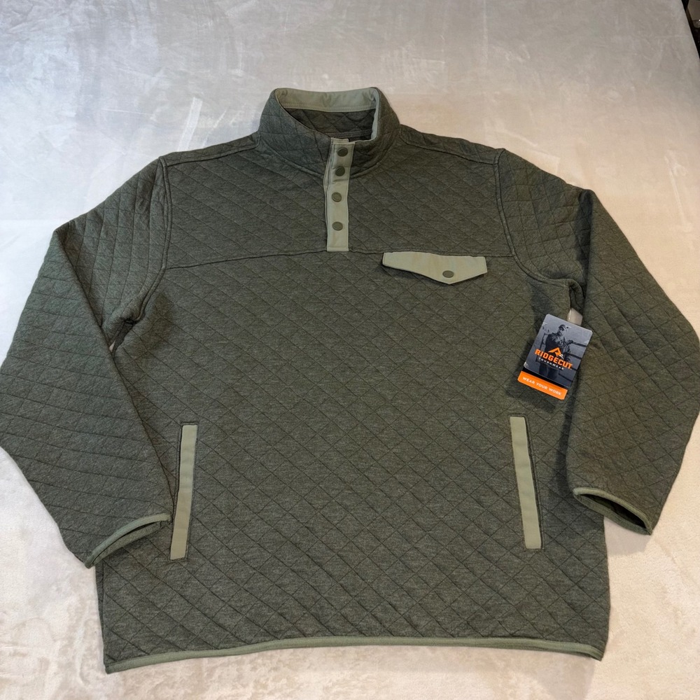 Ridgecut Toughwear Men Green Quilted 1/4 Snap Pullover Jacket Work Large Tall